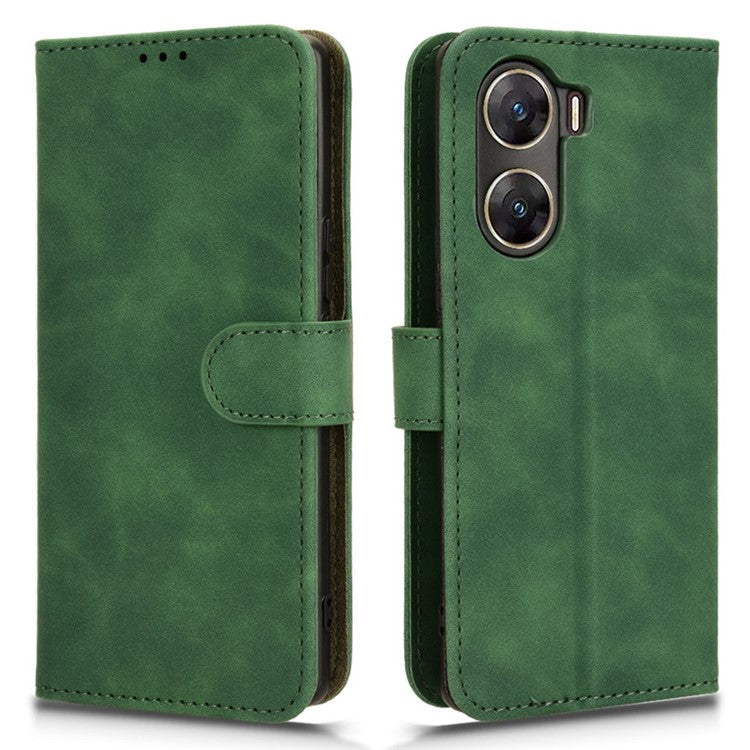 For vivo V29e (India) 5G Case Skin-touch Leather Cover with Wallet Stand - Green