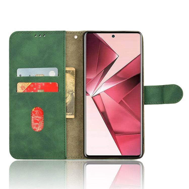 For vivo V29e (India) 5G Case Skin-touch Leather Cover with Wallet Stand - Green