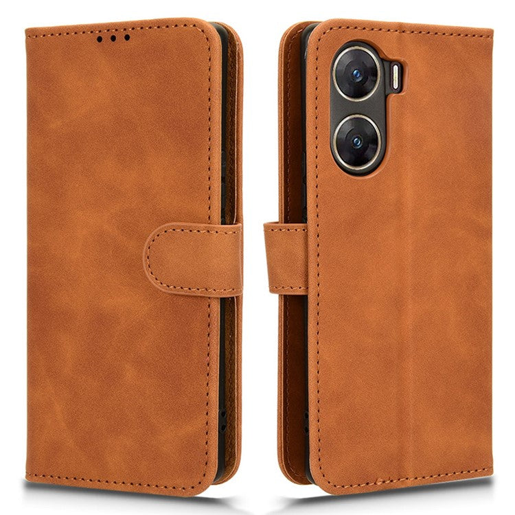 For vivo V29e (India) 5G Case Skin-touch Leather Cover with Wallet Stand - Brown