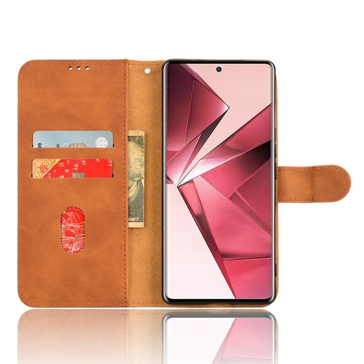 For vivo V29e (India) 5G Case Skin-touch Leather Cover with Wallet Stand - Brown