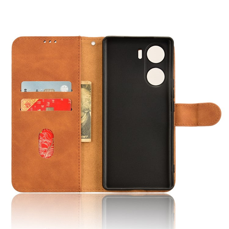 For vivo V29e (India) 5G Case Skin-touch Leather Cover with Wallet Stand - Brown