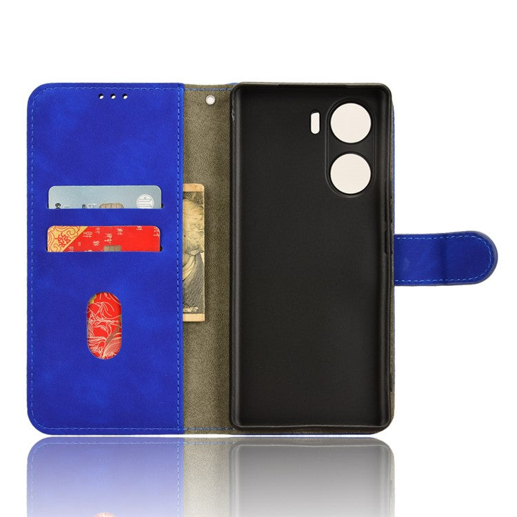 For vivo V29e (India) 5G Case Skin-touch Leather Cover with Wallet Stand - Blue