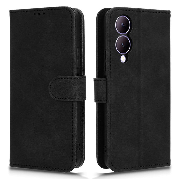 For vivo Y17s 4G Case Anti-drop PU Leather Cover with Wallet - Black