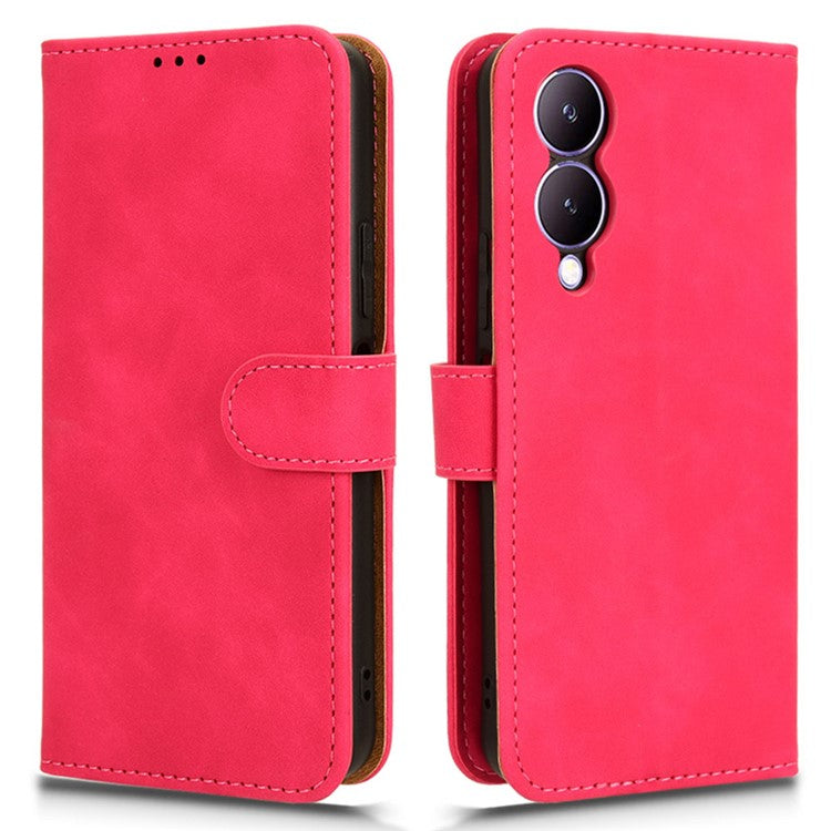 For vivo Y17s 4G Case Anti-drop PU Leather Cover with Wallet - Rose