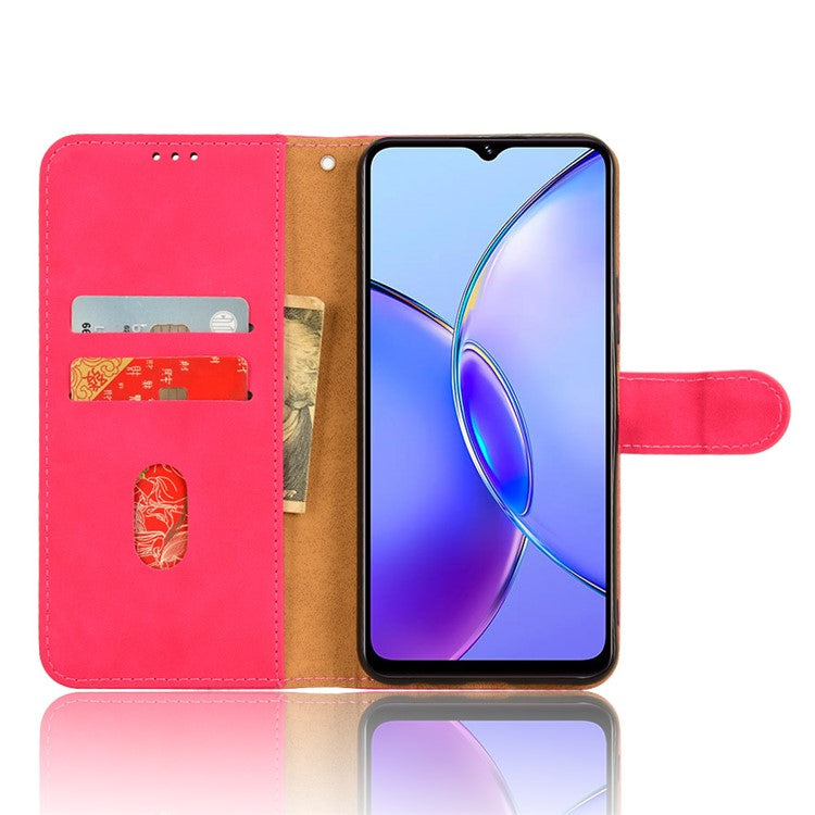 For vivo Y17s 4G Case Anti-drop PU Leather Cover with Wallet - Rose