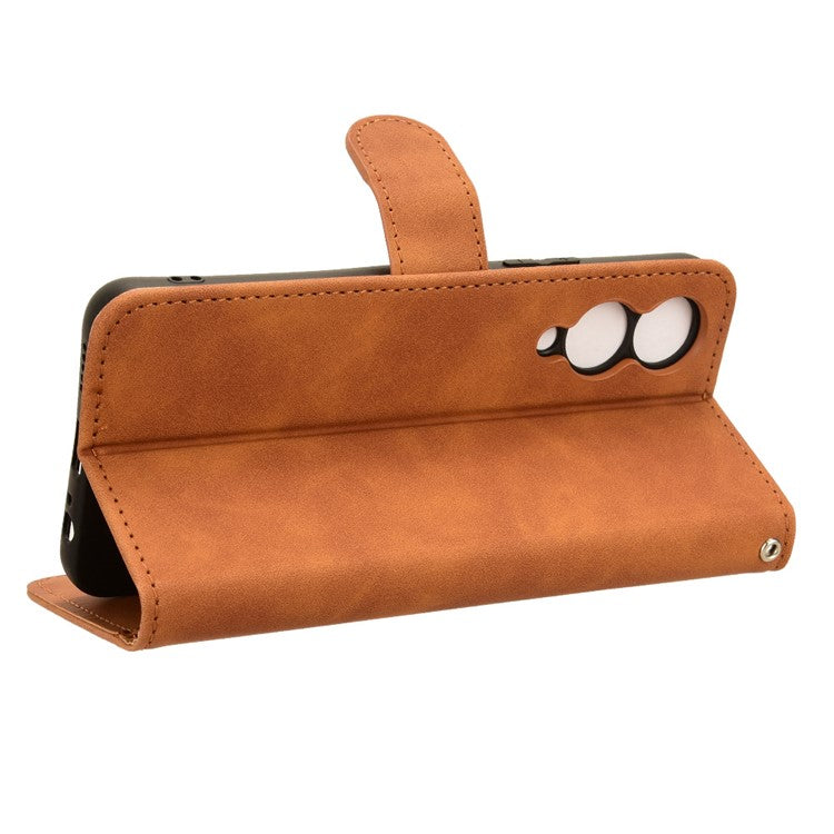 For vivo Y17s 4G Case Anti-drop PU Leather Cover with Wallet - Brown