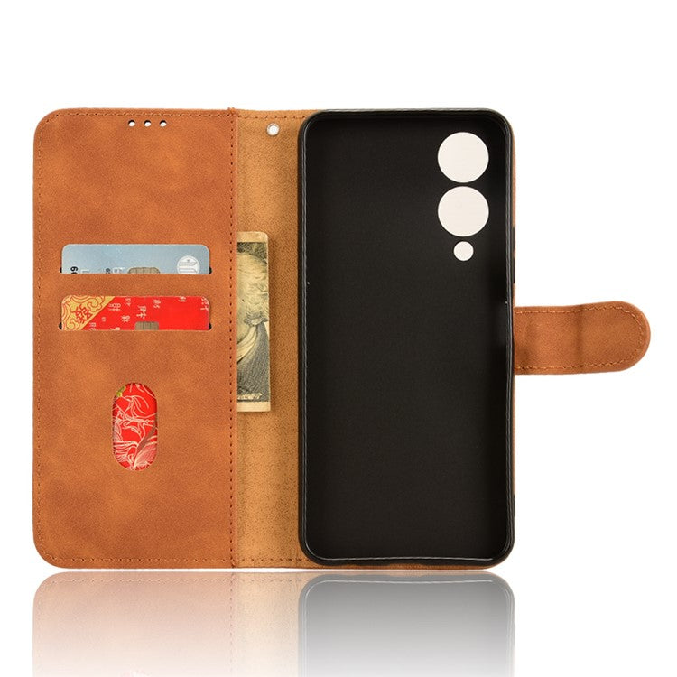 For vivo Y17s 4G Case Anti-drop PU Leather Cover with Wallet - Brown