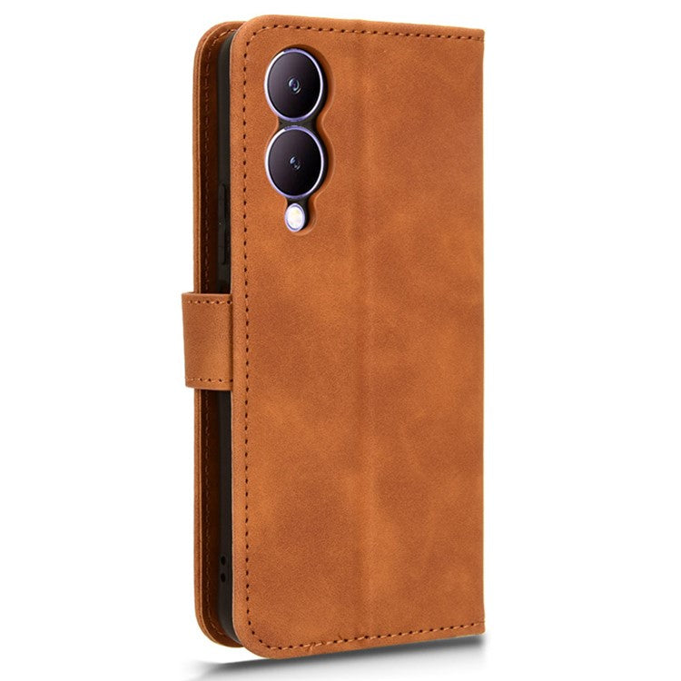 For vivo Y17s 4G Case Anti-drop PU Leather Cover with Wallet - Brown