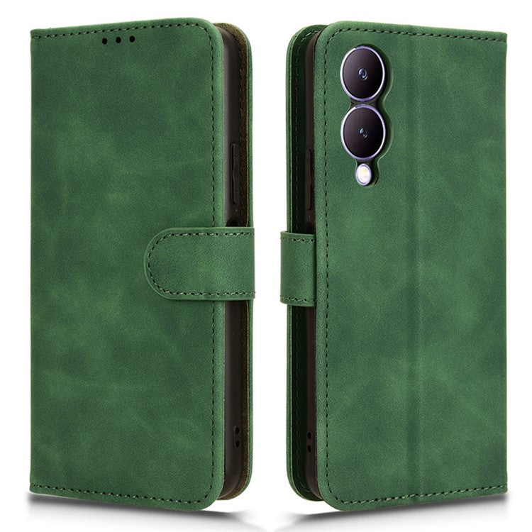 For vivo Y17s 4G Case Anti-drop PU Leather Cover with Wallet - Green