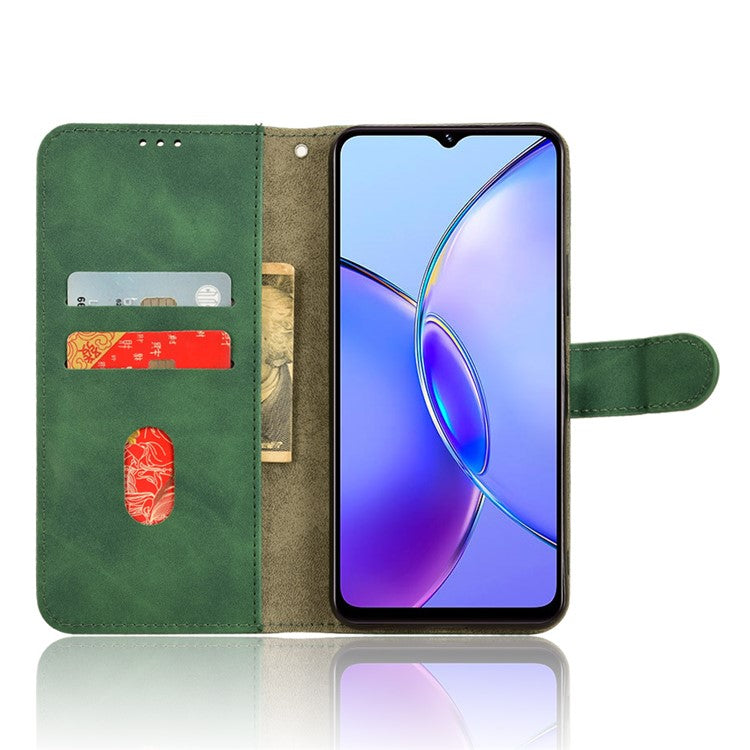 For vivo Y17s 4G Case Anti-drop PU Leather Cover with Wallet - Green