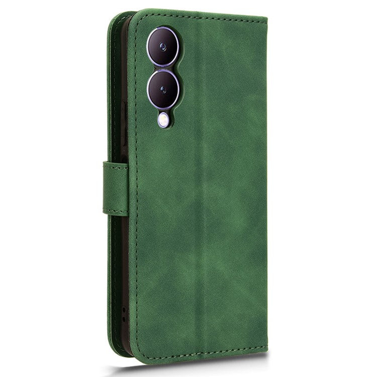 For vivo Y17s 4G Case Anti-drop PU Leather Cover with Wallet - Green