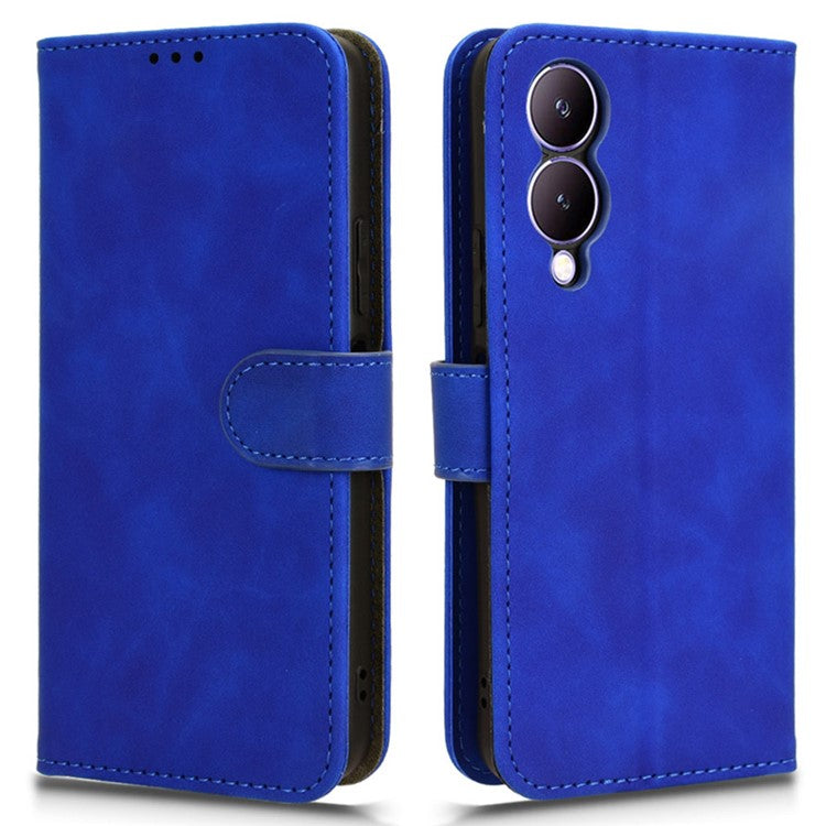 For vivo Y17s 4G Case Anti-drop PU Leather Cover with Wallet - Blue