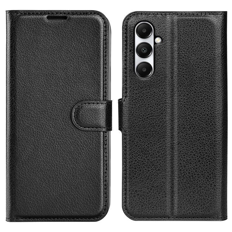 For Samsung Galaxy A05s 4G Case Litchi Texture Stand Leather Wallet Phone Shell - Black