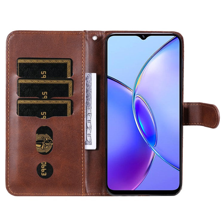 For vivo Y17s 4G Case PU Leather Phone Cover with Zipper Pocket Wallet - Brown