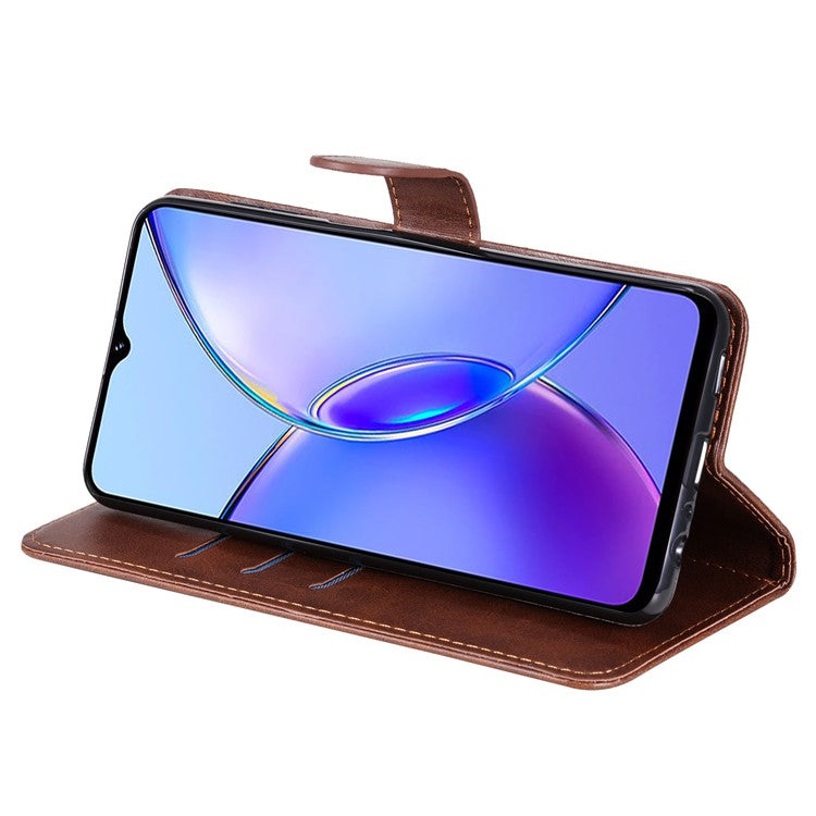 For vivo Y17s 4G Case PU Leather Phone Cover with Zipper Pocket Wallet - Brown