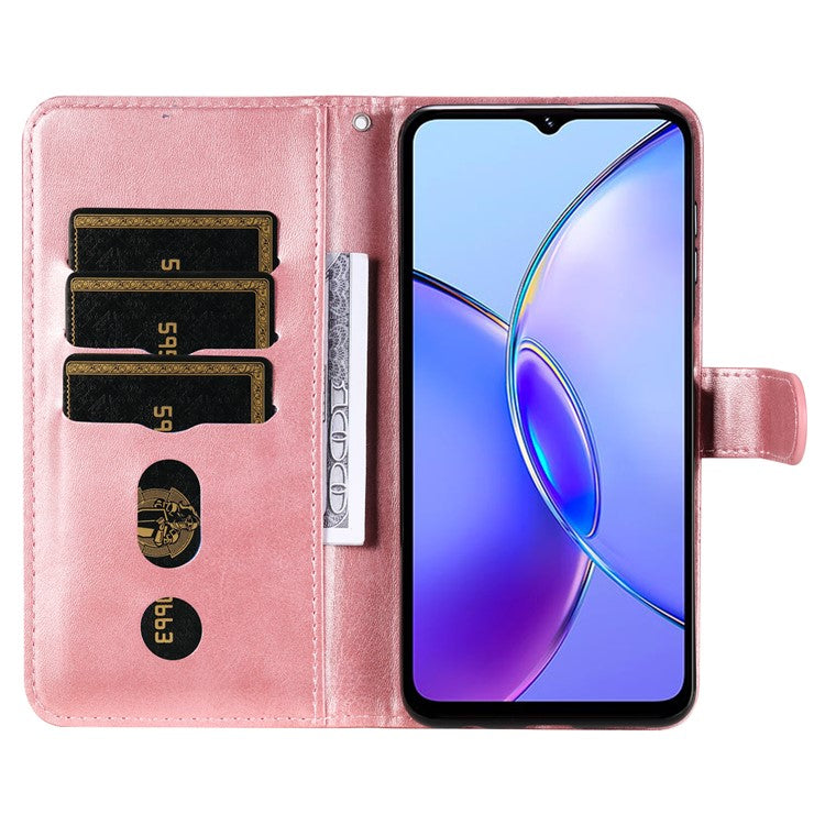 For vivo Y17s 4G Case PU Leather Phone Cover with Zipper Pocket Wallet - Pink