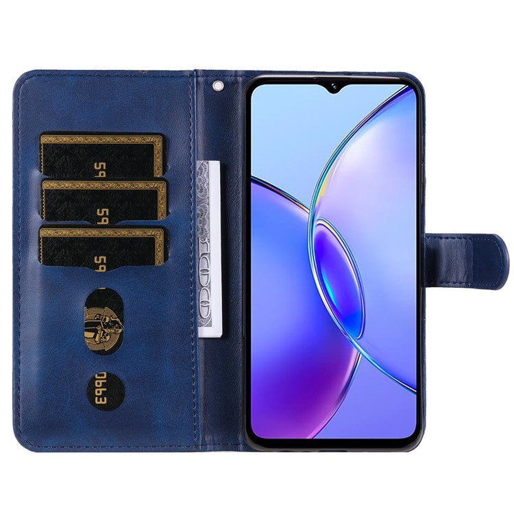 For vivo Y17s 4G Case PU Leather Phone Cover with Zipper Pocket Wallet - Blue