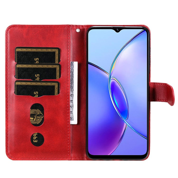 For vivo Y17s 4G Case PU Leather Phone Cover with Zipper Pocket Wallet - Red