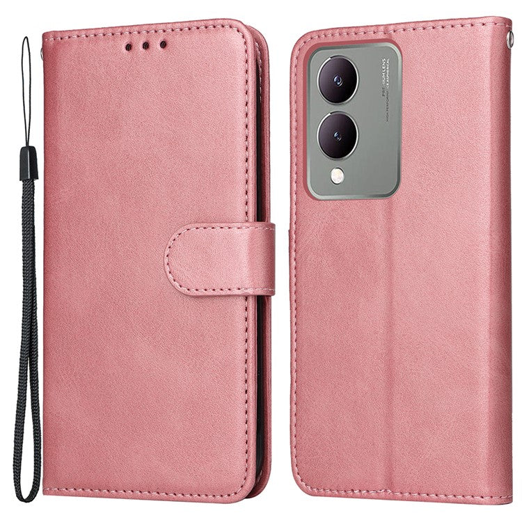 For vivo Y17s 4G Case Calf Texture Phone Cover with Wallet Stand - Pink