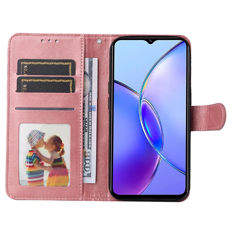 For vivo Y17s 4G Case Calf Texture Phone Cover with Wallet Stand - Pink