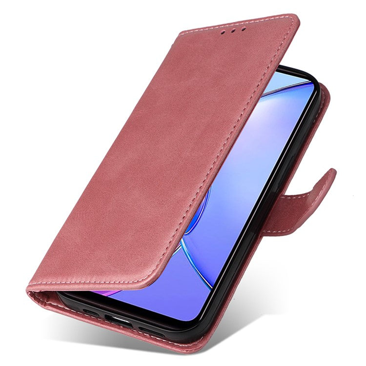 For vivo Y17s 4G Case Calf Texture Phone Cover with Wallet Stand - Pink