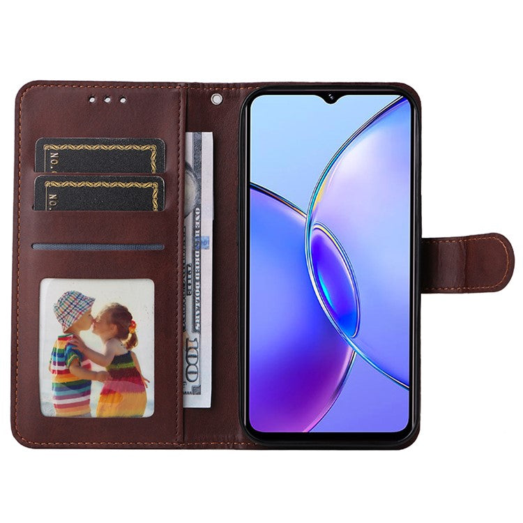 For vivo Y17s 4G Case Calf Texture Phone Cover with Wallet Stand - Brown