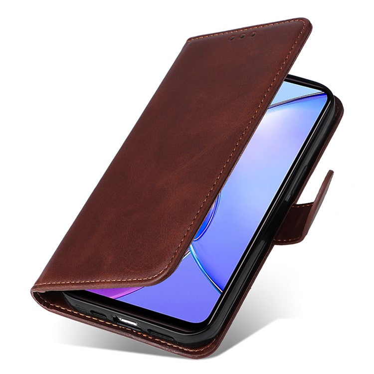 For vivo Y17s 4G Case Calf Texture Phone Cover with Wallet Stand - Brown