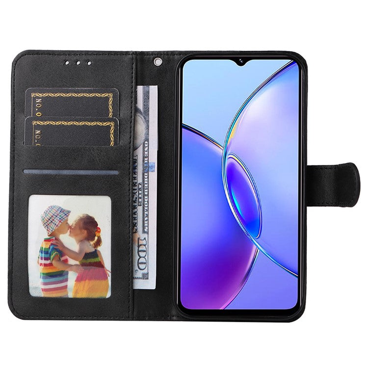 For vivo Y17s 4G Case Calf Texture Phone Cover with Wallet Stand - Black