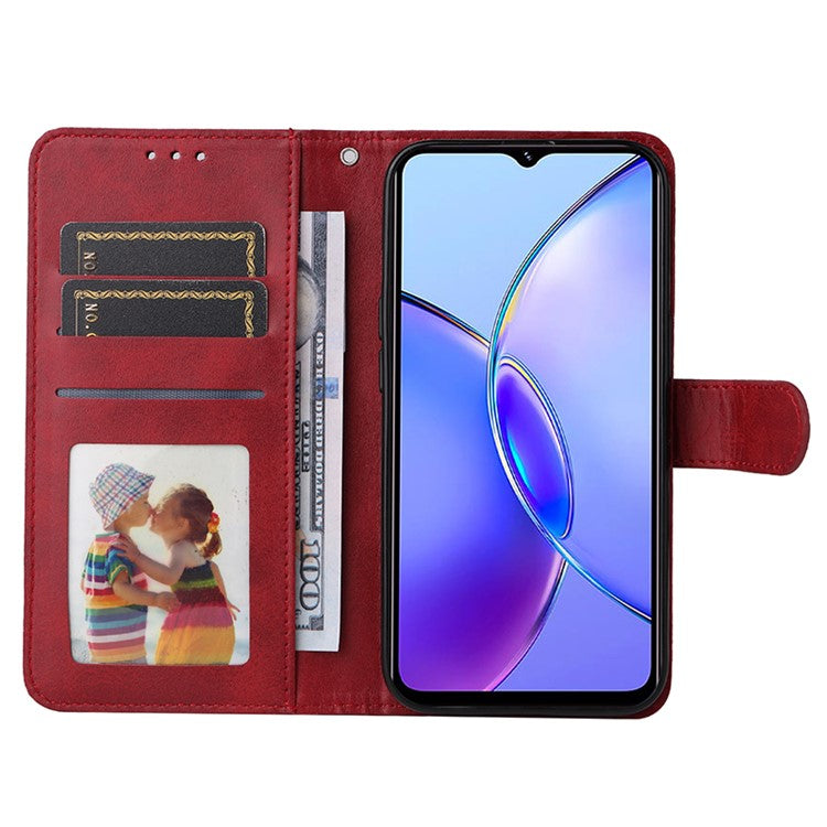 For vivo Y17s 4G Case Calf Texture Phone Cover with Wallet Stand - Red