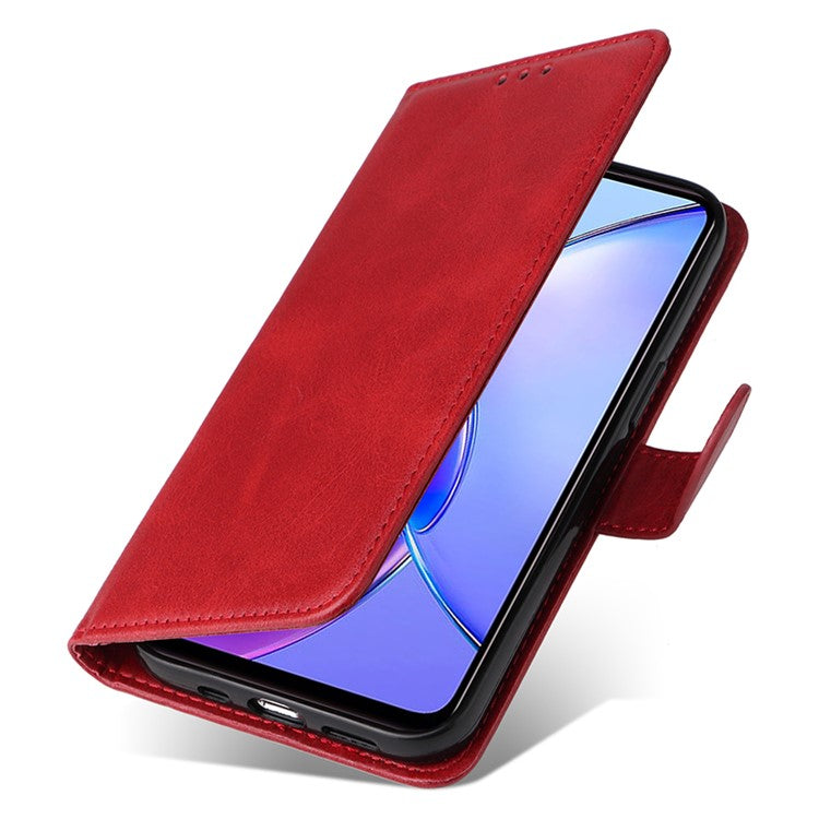 For vivo Y17s 4G Case Calf Texture Phone Cover with Wallet Stand - Red