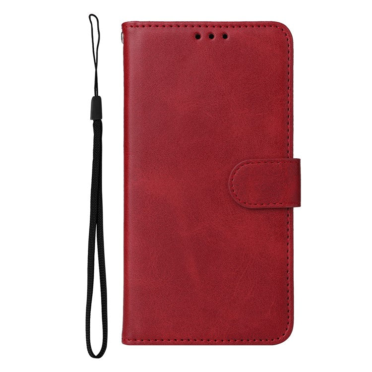 For vivo Y17s 4G Case Calf Texture Phone Cover with Wallet Stand - Red