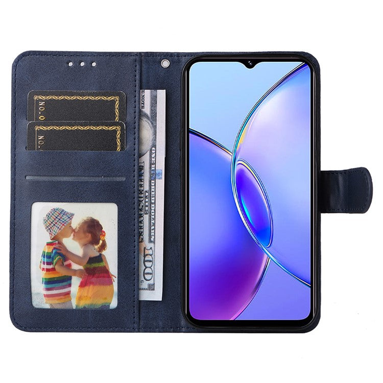 For vivo Y17s 4G Case Calf Texture Phone Cover with Wallet Stand - Blue