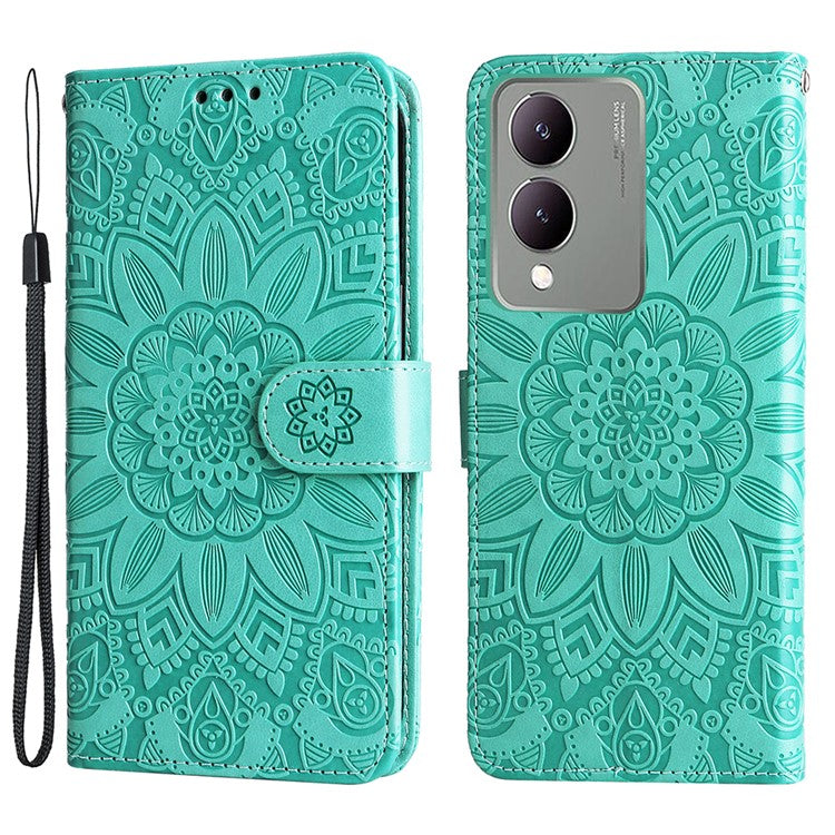 For vivo Y17s 4G Case Stand Wallet PU Leather Phone Cover - Green