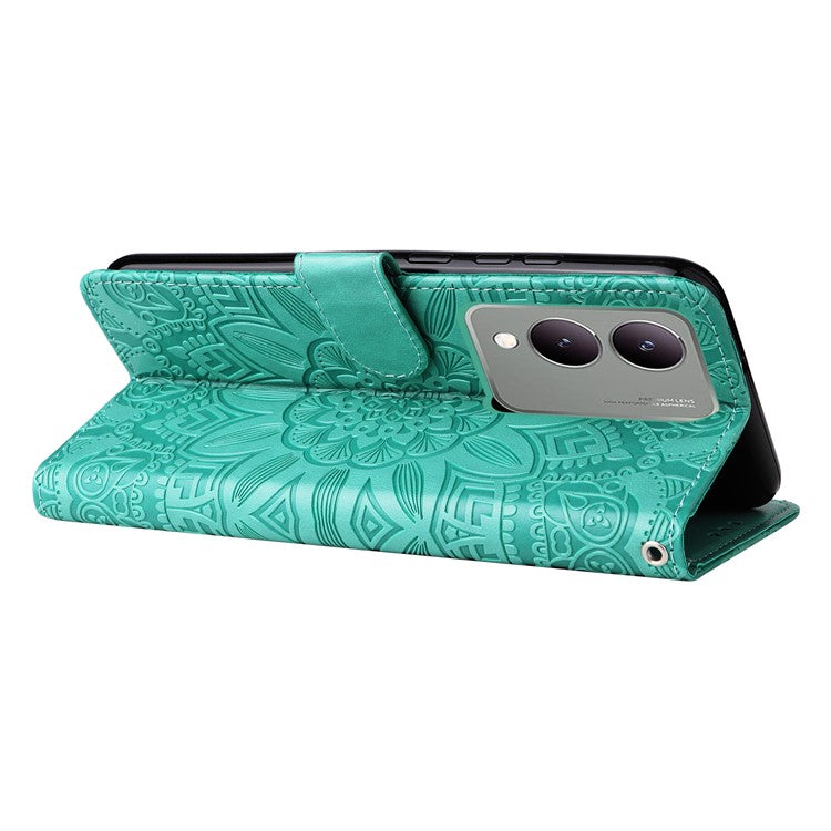 For vivo Y17s 4G Case Stand Wallet PU Leather Phone Cover - Green