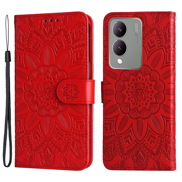 For vivo Y17s 4G Case Stand Wallet PU Leather Phone Cover - Red