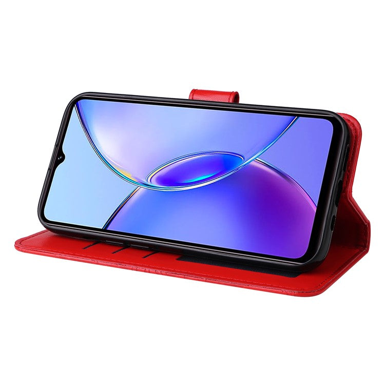 For vivo Y17s 4G Case Stand Wallet PU Leather Phone Cover - Red