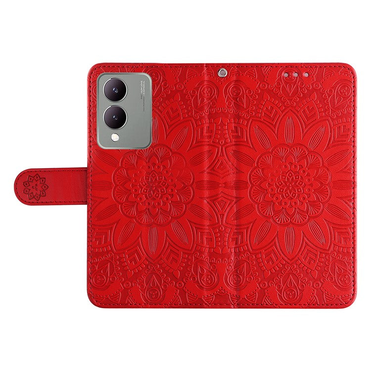 For vivo Y17s 4G Case Stand Wallet PU Leather Phone Cover - Red