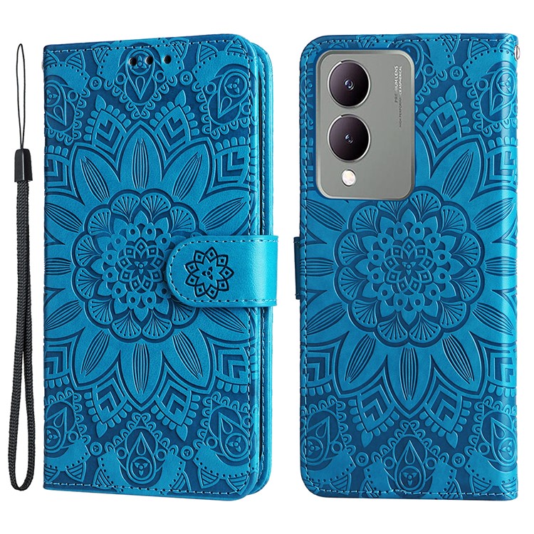 For vivo Y17s 4G Case Stand Wallet PU Leather Phone Cover - Blue