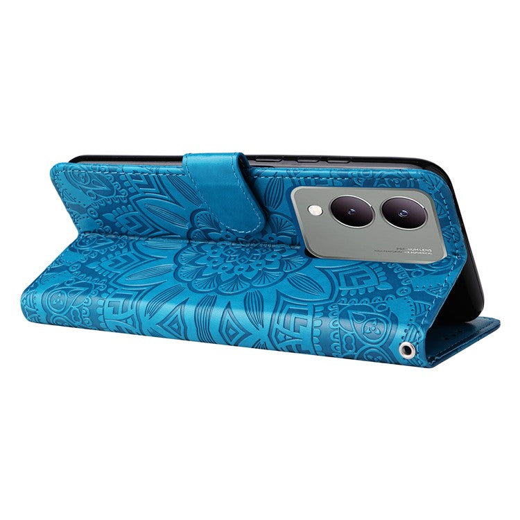 For vivo Y17s 4G Case Stand Wallet PU Leather Phone Cover - Blue