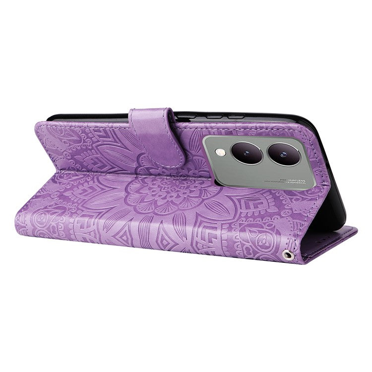 For vivo Y17s 4G Case Stand Wallet PU Leather Phone Cover - Purple