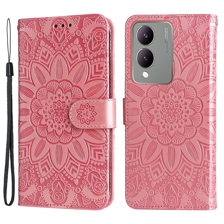 For vivo Y17s 4G Case Stand Wallet PU Leather Phone Cover - Pink