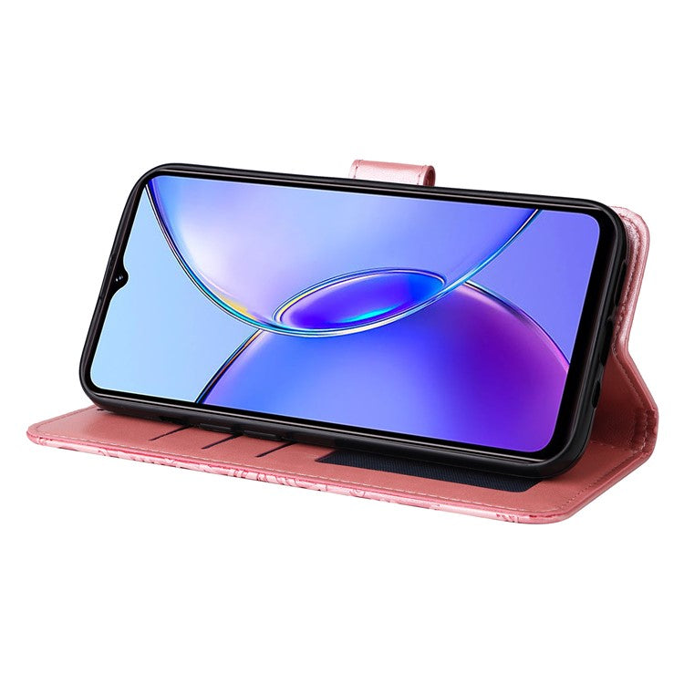 For vivo Y17s 4G Case Stand Wallet PU Leather Phone Cover - Pink