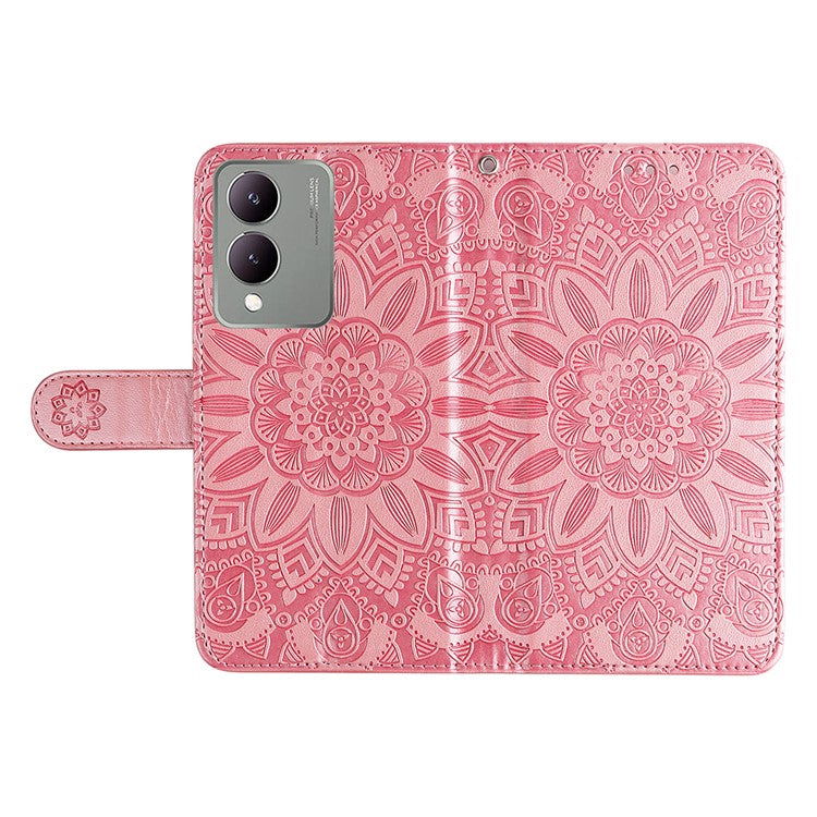 For vivo Y17s 4G Case Stand Wallet PU Leather Phone Cover - Pink