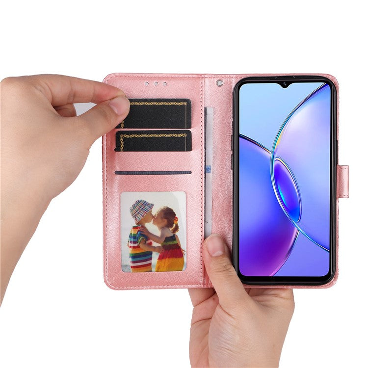 For vivo Y17s 4G Case Stand Wallet PU Leather Phone Cover - Pink