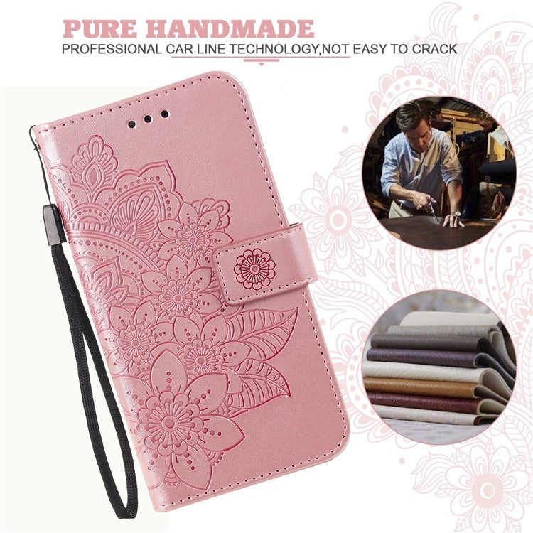 For vivo Y17s 4G Case Flower Imprinted PU Leather Wallet Cover - Pink