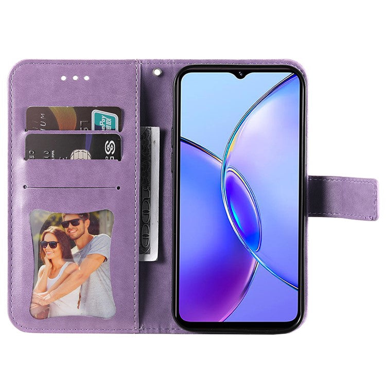 For vivo Y17s 4G Case Flower Imprinted PU Leather Wallet Cover - Purple