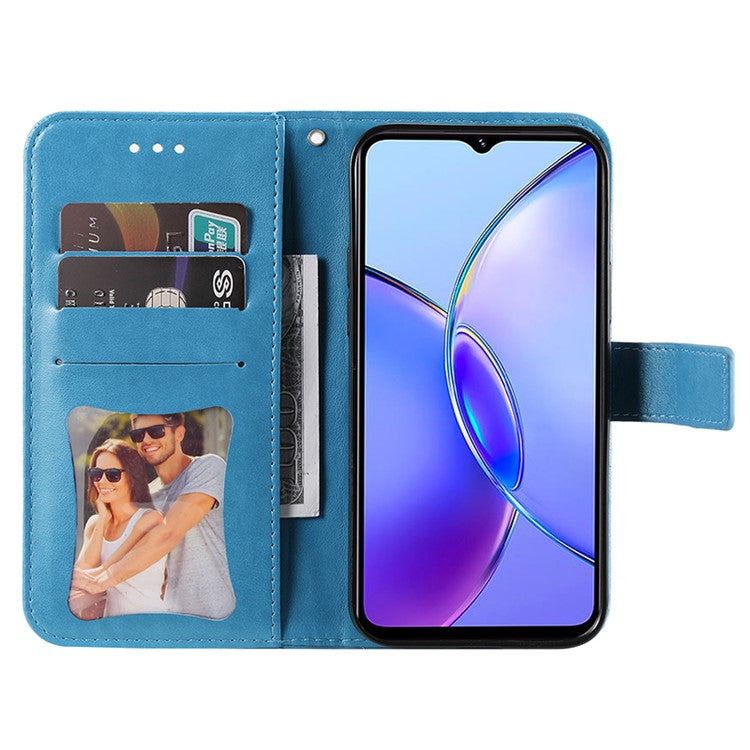 For vivo Y17s 4G Case Flower Imprinted PU Leather Wallet Cover - Blue