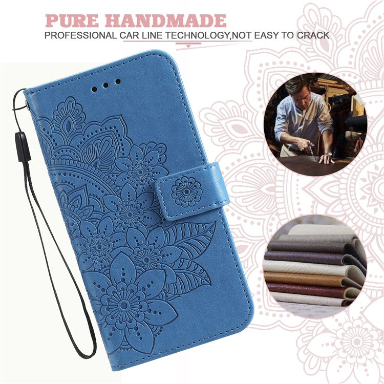 For vivo Y17s 4G Case Flower Imprinted PU Leather Wallet Cover - Blue