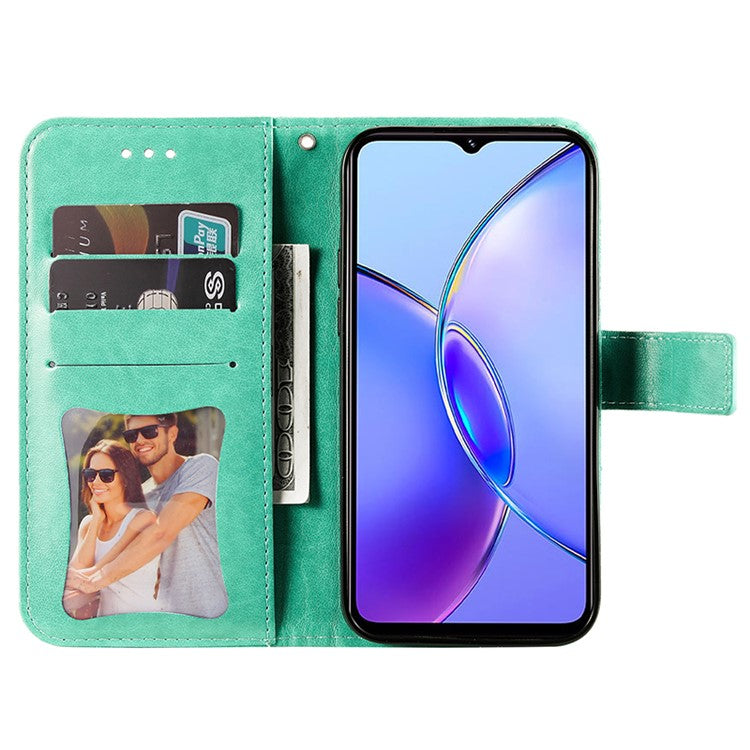 For vivo Y17s 4G Case Flower Imprinted PU Leather Wallet Cover - Green