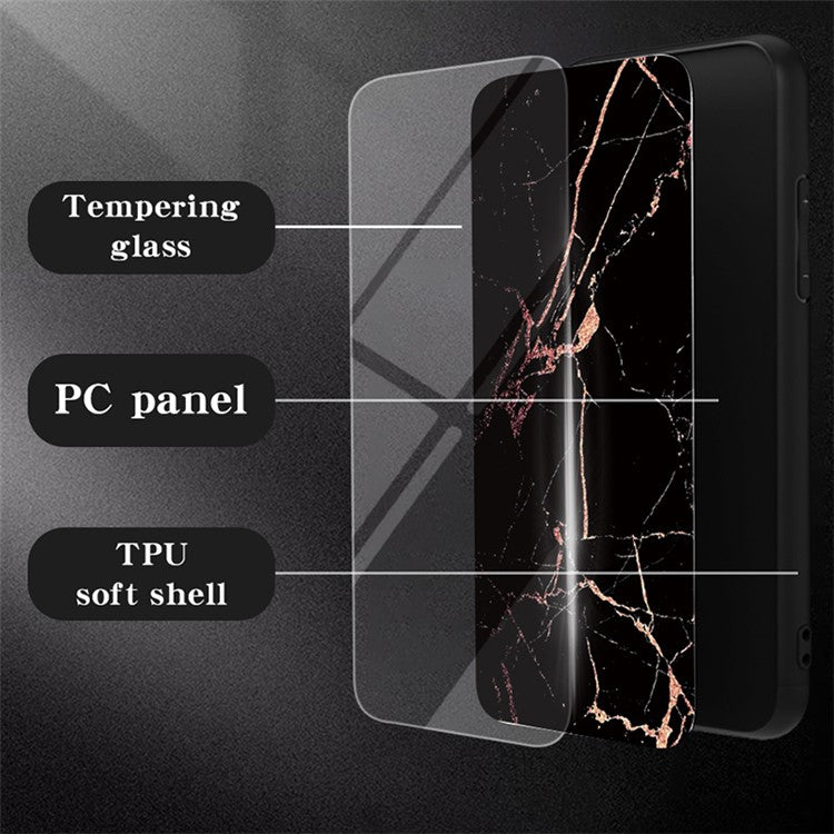 For vivo Y17s 4G Cover Marble Pattern Tempered Glass+PC+TPU Anti-scratch Phone Case - Blood Red Marble